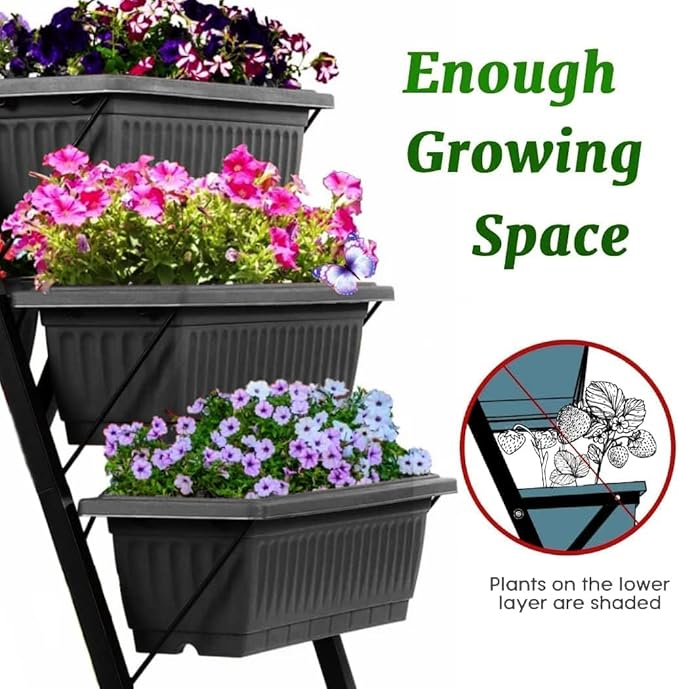 SEJOV 2 Pack Vertical Raised Garden Bed, 5 Tiers Elevated Planter Box for Herbs Vegetables Flowers, Graden Vertical Planter with Drainage System for Patio Balcony Garden Outdoor Indoor Plants, Black