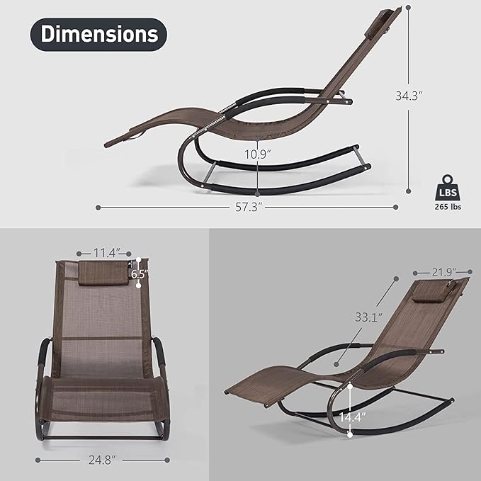 Lounge Chairs, Chaise Lounges with Detachable Pillow for Patio, Lawn, Pool, Outdoor Lounge Chairs Set of 2, Brown