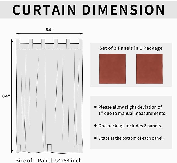 Easy-Going Outdoor Patio Curtains Detachable Tab Top Windproof Weatherproof Curtain for Cabana, Porch, Pergola and Gazebo, Tab Bottom Drape, 2 Panels, 54W x 84L inch, Terra Red