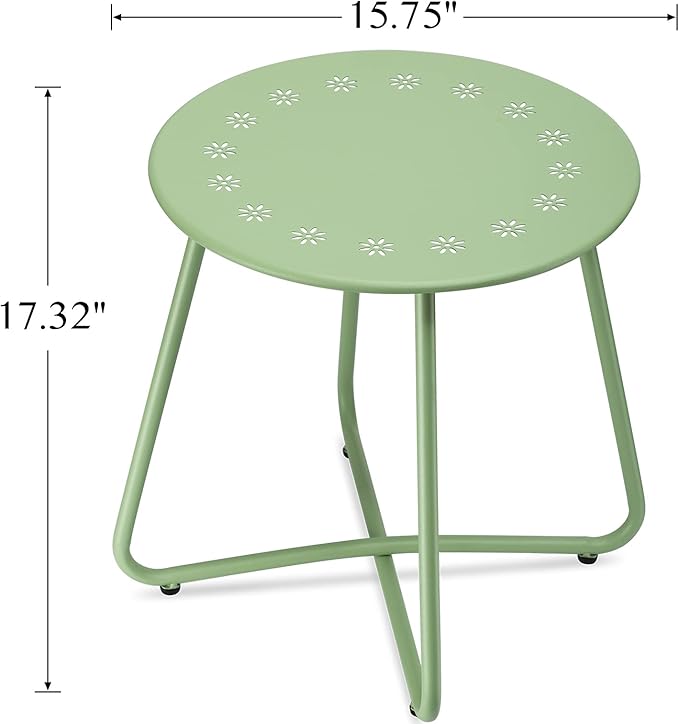 danpinera Outdoor Side Tables with Flower Cut Outs, Weather Resistant Steel Patio Side Table, Small Round Outdoor End Table Metal Side Table for Patio Yard Balcony Garden Green