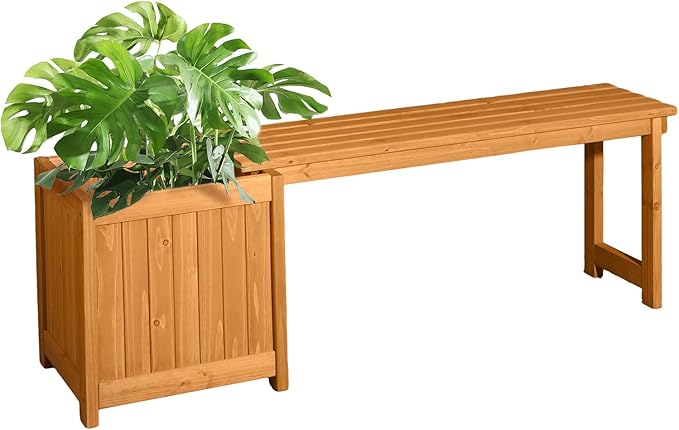 VINGLI Outdoor Wood Bench with Planter Boxes, 2-in-1 All-Weather Porch Bench Seat ＆ Open-Ended Wooden Raised Garden Bed, for Balcony Yard Patio (1 Box)