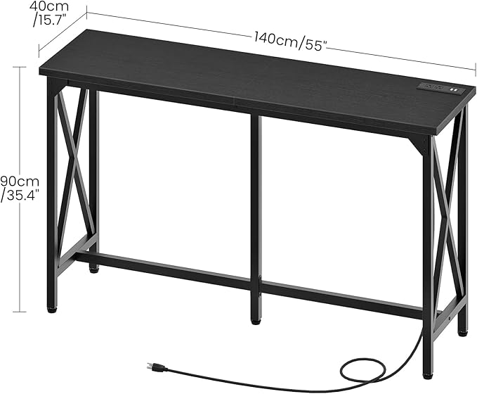 55'' Bar Table, Kitchen Dining Table with Power Outlet and Footrest, Industrial Style, for Pub, Living Room, Rustic Brown and Black TBT09UBB