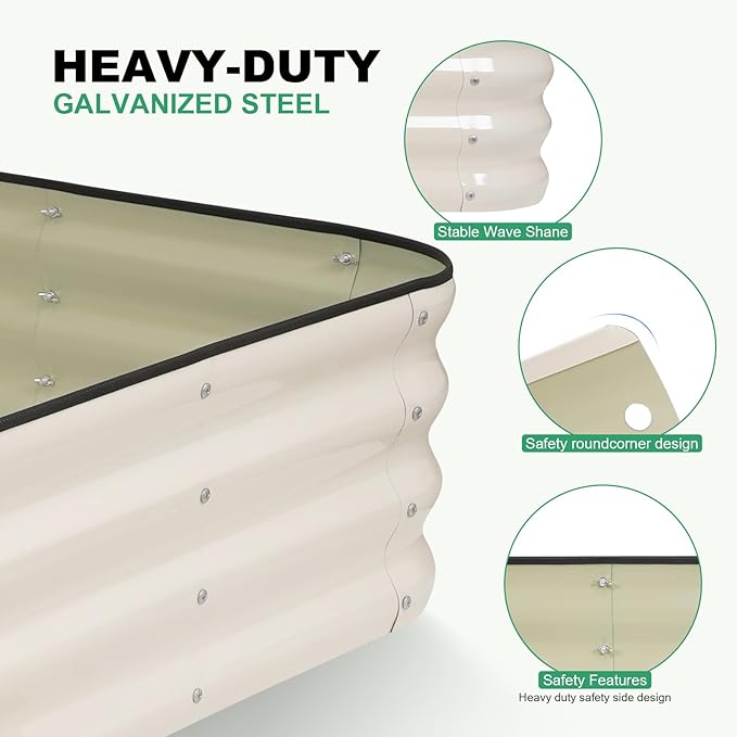 1MORE Raised Garden Bed -5X3X1 Galvanized Planter Box for Outdoor Gardening,4 in 1 Modular Raised Bed Kit with Protective Tape, Gloves for Herb，Ideal for Vegetables and Plants.White-2Pcak