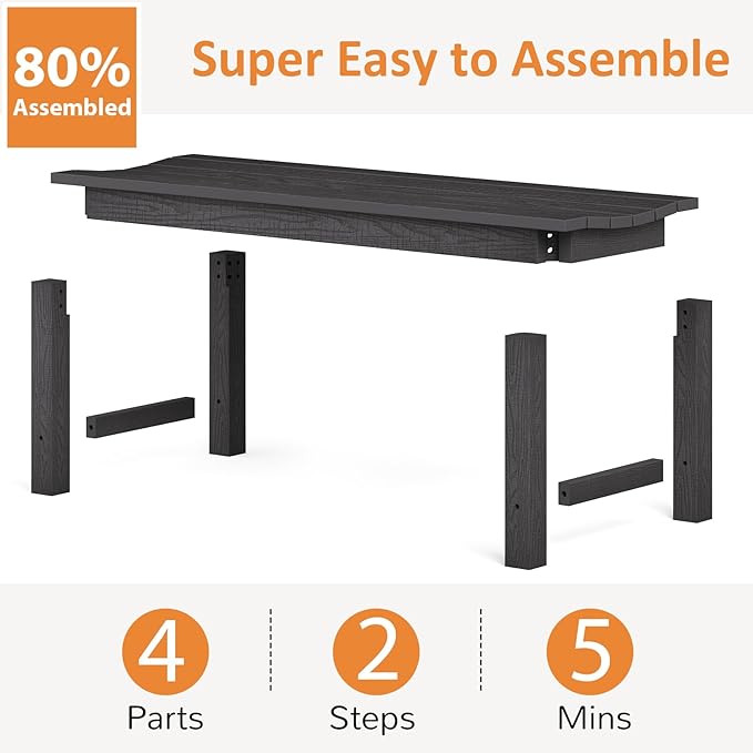 Outdoor Bench Set of 2, 2-Person Patio Backless Benches, HIPS Weatherproof Garden Bench That Never Rot and Fade, Suit for Backyard, Church, Patio, Deck and Entryway (Black)