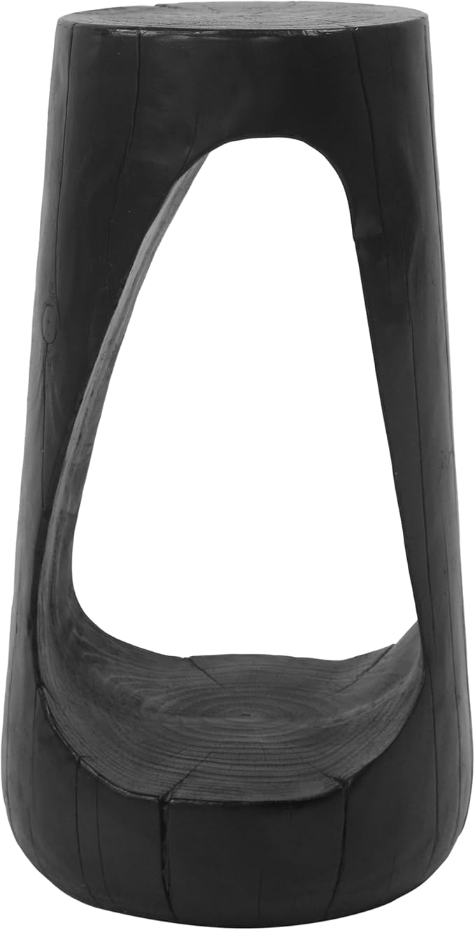 Christopher Knight Home Novi 26.57" H Lightweight Concrete Outdoor Side Table, Hollow Round-Shaped Patio End Table, MGO Outdoor Coffee Table, Garden Plant Stand Indoor, Wood-Like Texture, Black