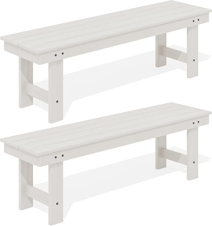SERWALL 2-Person Outdoor Bench Backless, HDPE Outdoor Benches Weatherproof, 700 Lbs Weight Capacity, Poly Lumber Patio Furniture for Garden, Porch and Park, White, 2 Pack