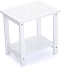 Outdoor Side Table, 2-Tier Acacia Wood End Table for Patio & Indoor Use, Small Rustic Accent Table for Covered Porch, Balcony, Living Room (White)