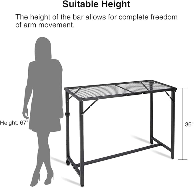 REDCAMP 39 Inch Outdoor Bar Table, Folding Paito Bar Height Table with Waterproof Mesh Top for Balcony, Garden, Hot Tub, Poolside, Indoor, Rectangle Black