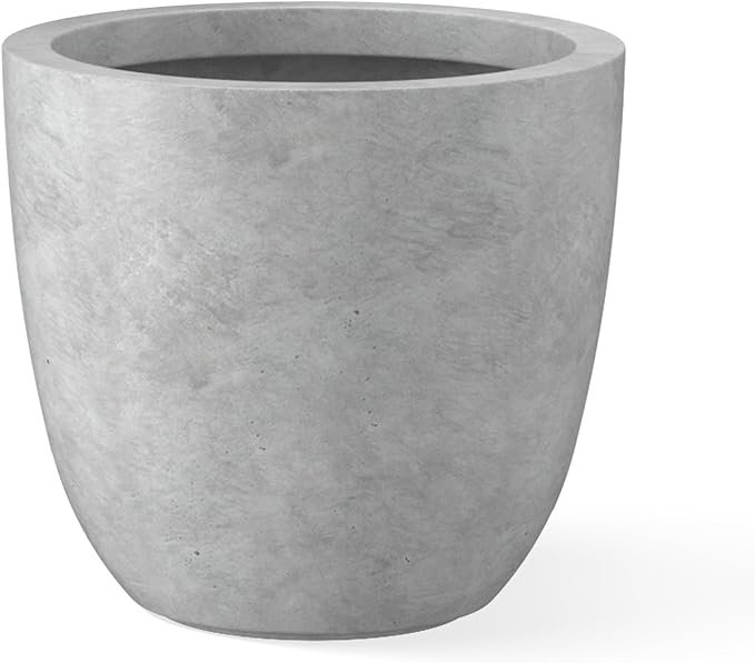 Kante 10 Inch Dia Round Concrete Planter, Indoor Outdoor Large Plant Pot with Drainage Hole and Rubber Plug for Home Patio Garden, Natural Concrete