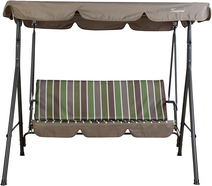 Kozyard Alicia 3-Seat Patio Swing, Outdoor Canopy Swing with Steel Frame, Adjustable Canopy and Removable Cushions for Porch Patio Garden Poolside, Lime Stripe