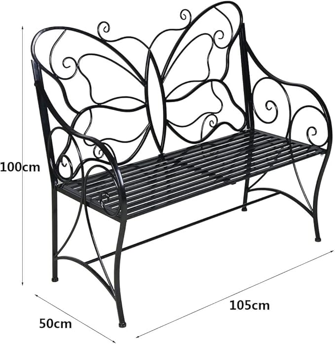 HLC Outdoor Bench Outdoor Sturdy Rust-Resistant Bench Butterfly Cast Iron with Armrests Park,Yard, Patio, Porch, Lawn Double Seats
