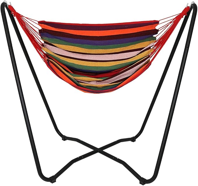 Sunnydaze Hanging Hammock Chair with Space-Saving Stand for Indoor or Outdoor Use - 330-Pound Capacity - Sunset