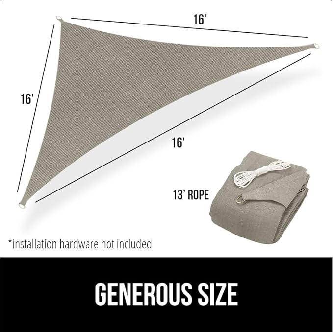 GORILLA GRIP Heavy Duty Sun Shade, UV Protection Fade Tear and Rust Resistant Triangle Sunshade Canopy, Curved Edges Blocks Sunlight, Breathable Sail, Outdoor Patio, Lawn Garden Graphite