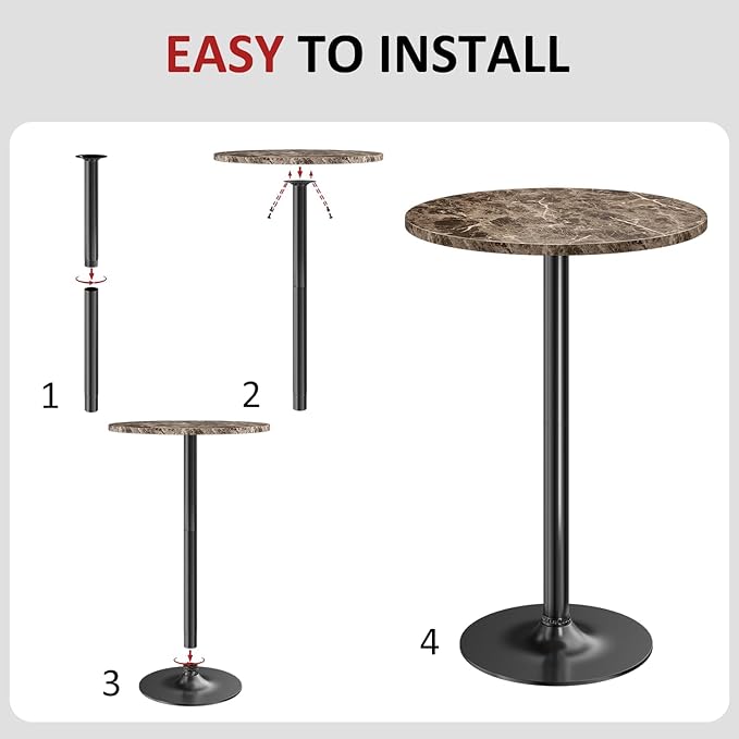 Furmax Bistro Pub Table Round Bar Height Cocktail Table for Home Bar, Round Bar Tables for Party, Dining Room, Living Room and Wedding, Metal Base MDF Top Obsidian, 40.6 Inch Height (4, Faux Marble)