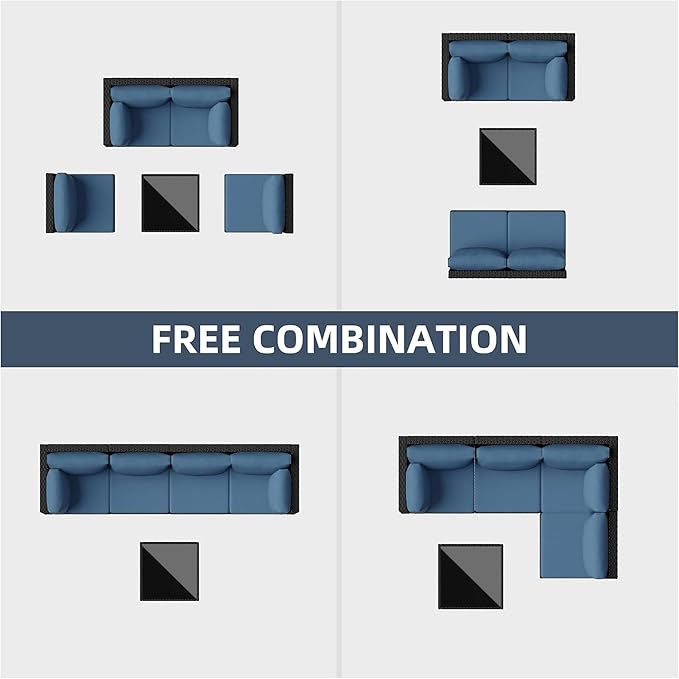 5pcs Patio Outdoor Furniture Sets Conversation Set, Low Back All-Weather Rattan Sectional Sofa with Tea Table&Washable Couch Cushions, Patio Furniture Sets (Black Rattan)