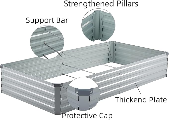 3 Pack 6x3x1FT Galvanized Raised Garden Bed Kit, Outdoor Metal Planter Box for Vegetables, Bottomless Rectangular Gardening Bed with Support Rods, Tool-Free Assembly, Gray