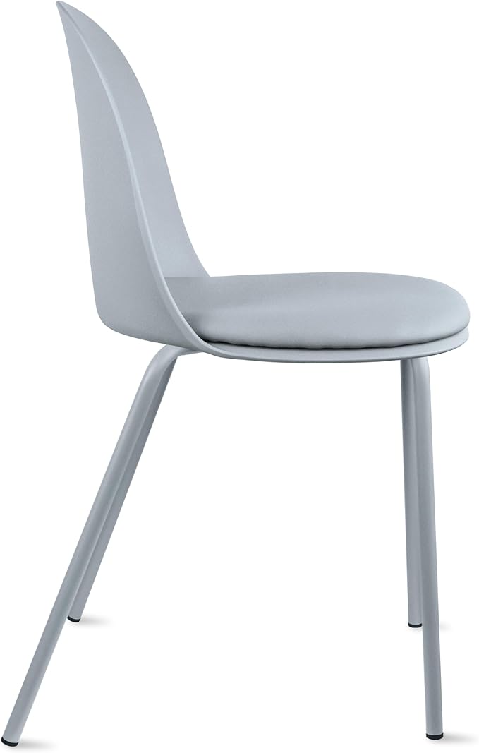 2xhome Set of 2 Modern Stackable Armless Dining Chairs, Plastic Shell Seat with Upholstered PU Leather CushionPadded Seat Metal Legs for Home Kitchen Patio Cafe, Gray