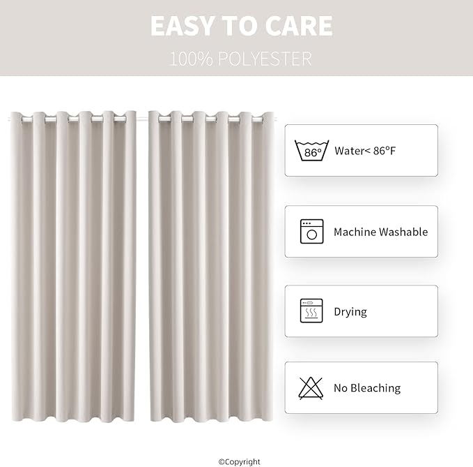 Waterproof Outdoor Curtain W84 x L84 - Grommet Top Sunlight Blocking Window Treatment Drapes Blackout Curtains for Home Bedroom Living Room Outdoor Patio Porch Gazebo (Cream, 2 Panels)
