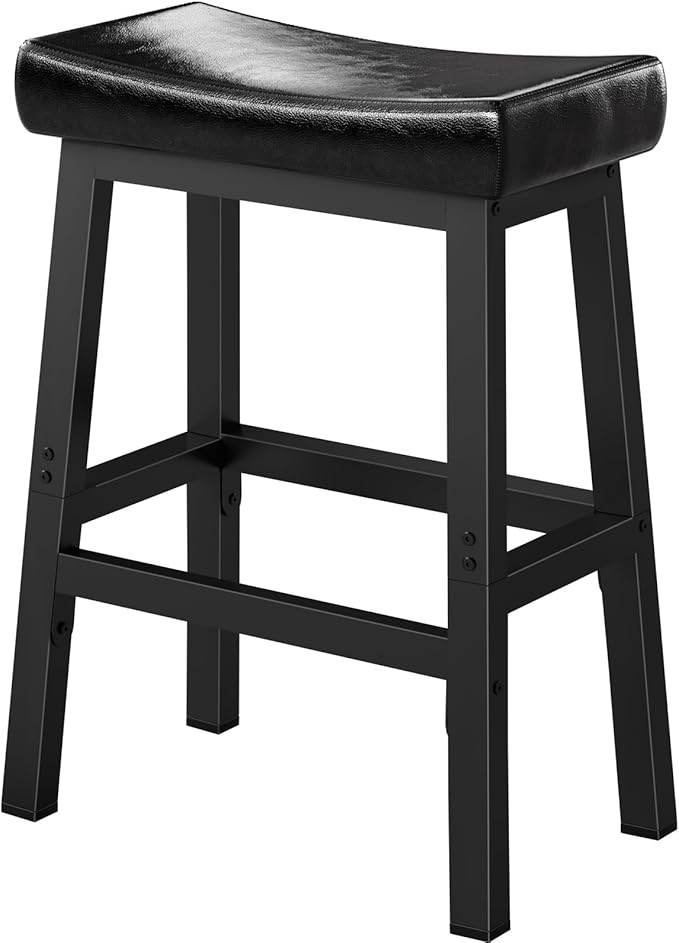 24 Inch Bar Stools for Kitchen Island, Kitchen Chairs Counter Height Stools with Footrest, Black Saddle Leather Barstools Heavy Duty for Dining Table Farmhouse Outdoor, 1 PC