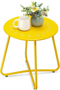 danpinera Outdoor Side Tables with Flower Cut Outs, Weather Resistant Steel Patio Side Table, Small Round Outdoor End Table Metal Side Table for Patio Yard Balcony Garden Yellow