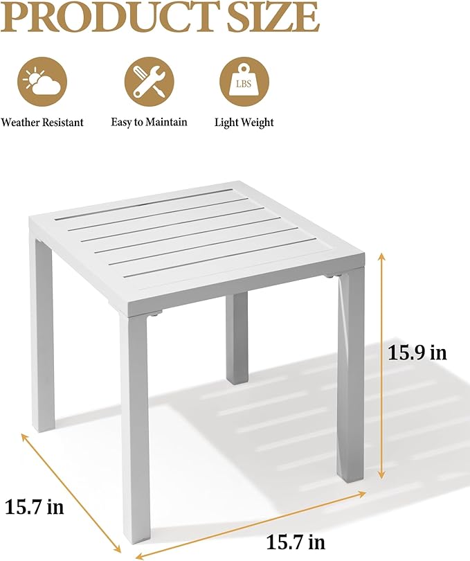 Crestlive Products Aluminum Outdoor Side Table Set of 2, Pool Lounge Chair Side Table, Weather Resistant Small Square Coffee End Table for Patio, Yard, Garden, Porch, Deck, Outdoor