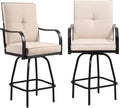 Outdoor Swivel Bar Stools Set of 2,Bar Height Patio Chairs with Cushions and High Backrest, All Weather Patio Bar Stools Furniture for Bistro Lawn, Pool, Garden and Backyard,Light Brown