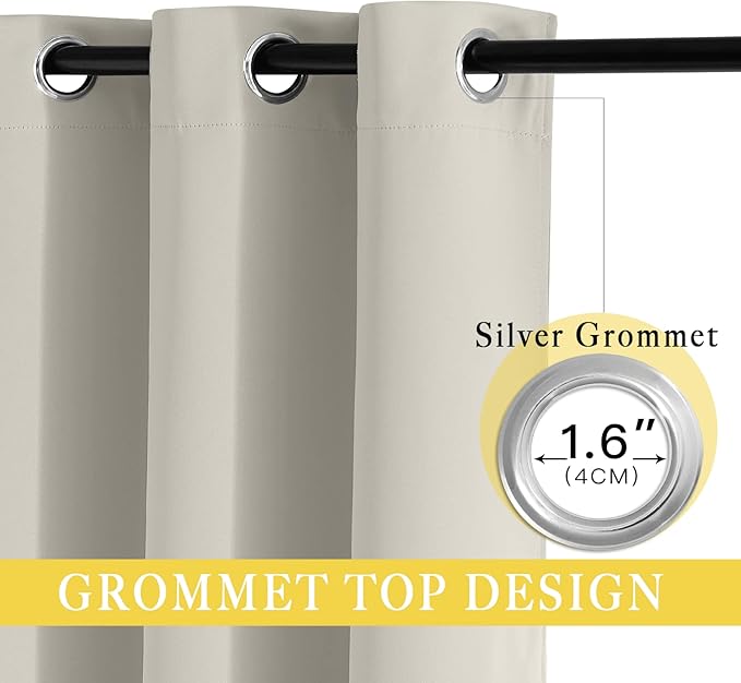 NICETOWN Sliding Door Curtain 108 inches Long, Grommet Privacy Room Darkening Window Treatment Sound Reducing Room Divider for Bedroom, 1 Panel, Natural, W80 x L108