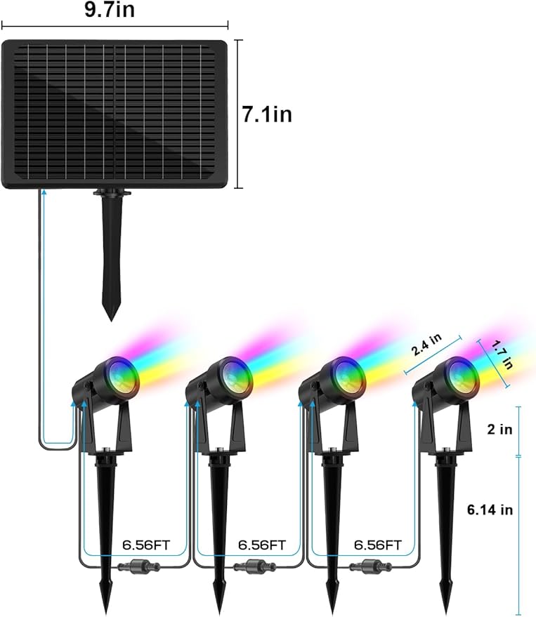 ZYAN Solar Landscape Spotlights Outdoor, Auto On/Off & IP65 Waterproof, LED Spot Lights for Garden, Pathway, Tree, Yard Warm White/RGB Color (Multi-Colored, 4 Pack)