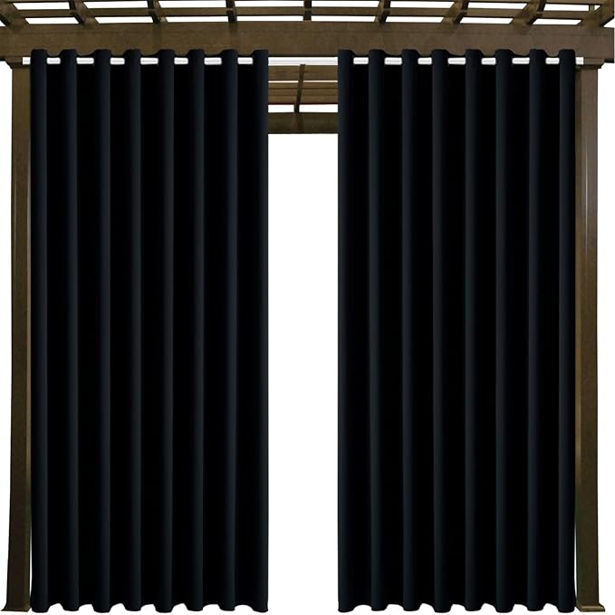Outdoor Patio Curtain Waterproof Darkening Thermal Insulated Indoor Curtains for Bedroom, Porch, Living Room, Pergola, Cabana, W105 x L120 Extra Wide Room Divider, Black, Set of 2 Panels