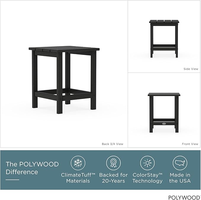 POLYWOOD Long Island 18" Side Table, Black