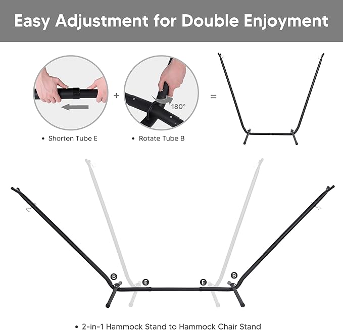 SUNCREAT 2-in-1 Convertible Portable Double Hammock with Stand Included, Outdoor Hammock and Stand, Patented, Natural Tassel