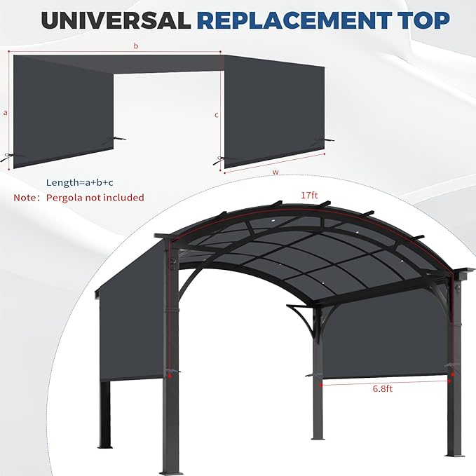 Universal Waterproof Pergola Canopy Shade Cover Replacement - 17'x6.8' Outdoor Sun Shades Canopy Top for Patio Gazebo Deck Balcony Porch, Cover Only (Dark Gray)