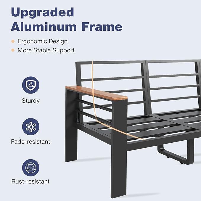 Aoxun Aluminum Patio Furniture Set 4 Seats, Oversized Outdoor Sectional with Washable Thick Cushions, Coffee Table and Waterproof Cover, Patio Conversation Sets for Porch, Balcony, Deck