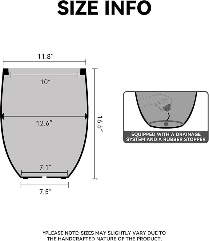 Kante 16.5 Inch Tall Concrete Planter, Large Indoor Outdoor Plant Pot with Drainage, Smooth Charcoal Finish with Painted Interior, Ideal for Porch, Home, Garden, Patio