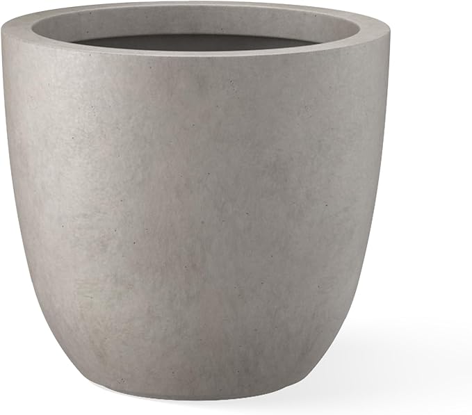 Kante 10 Inch Dia Round Concrete Planter, Indoor Outdoor Large Plant Pot with Drainage Hole and Rubber Plug for Home Patio Garden, Weathered Concrete