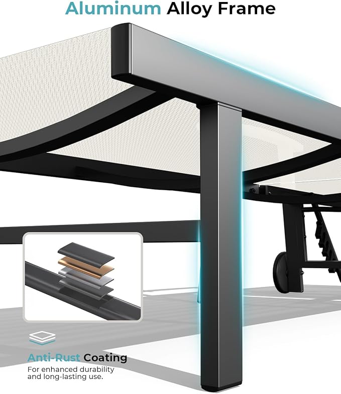Ciokea Outdoor Lounge Chair with Pillow Set of 4, 5-Position Chaise Lounge with Wheels & Armrests, 400 lbs Heavy Duty Aluminum Pool Lounge Chairs, for Beach, Deck, Poolside & Backyard, White