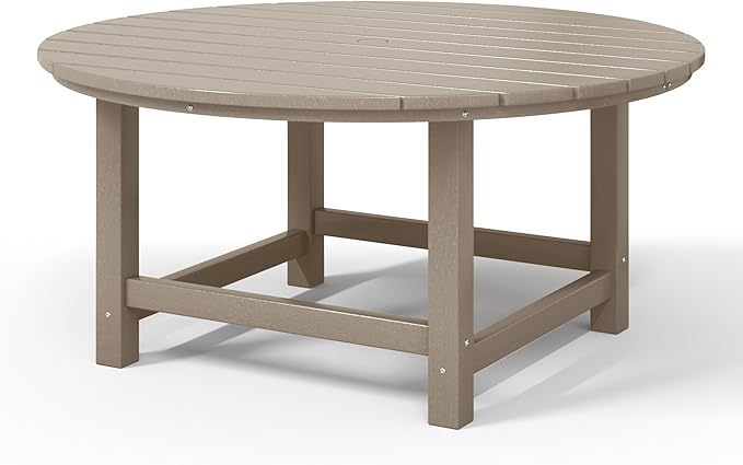 WestinTrends Malibu Low Outdoor HDPE Round Patio Coffee Table, Weathered Wood