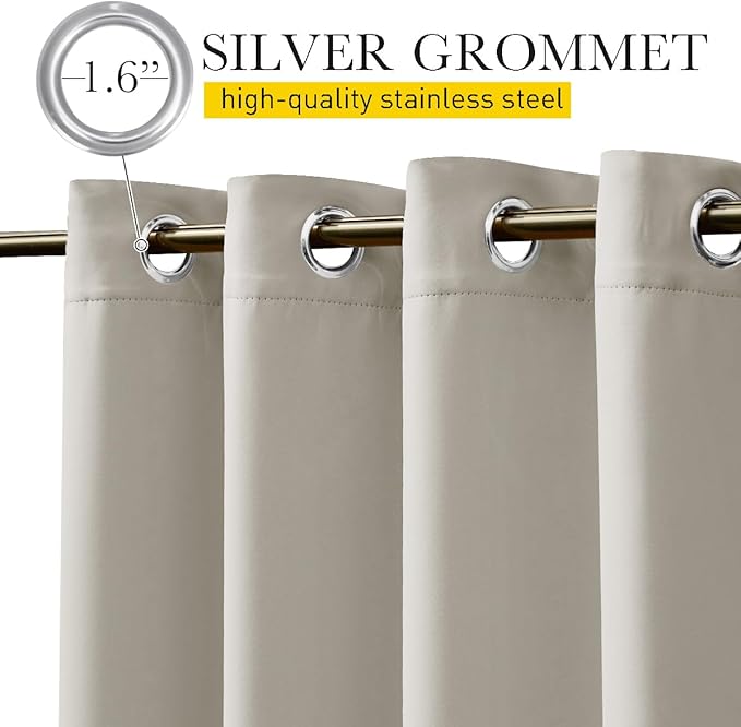 NICETOWN 2 Panels Weighted Outdoor Curtains for Patio Waterproof, Thermal Insulated Grommet & Back Tab on Top & Bottom Windproof Sun Blocking Draperies for Gazebo with Rope, Natural, W66 x L84