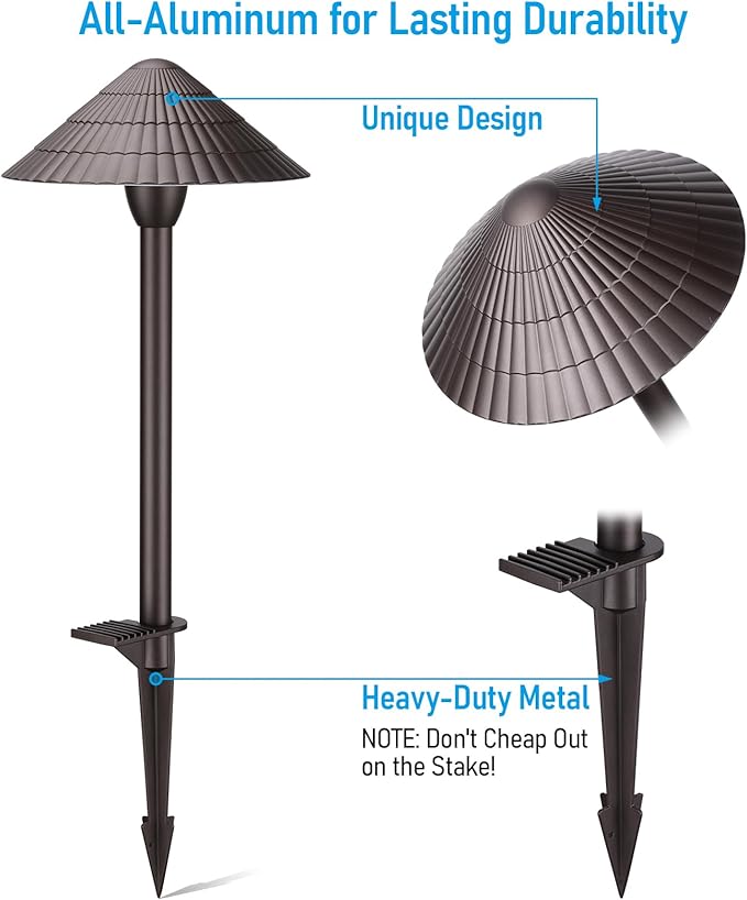 LEONLITE 5CCT Low Voltage Landscape Lights, 3W, 12-24V AC/DC, Pathway Lighting Wired, IP65 Waterproof Light for Yard Lawn, ETL Listed, Oil Rubbed Bronze Aluminum Housing, 1800K-5000K, Pack of 4
