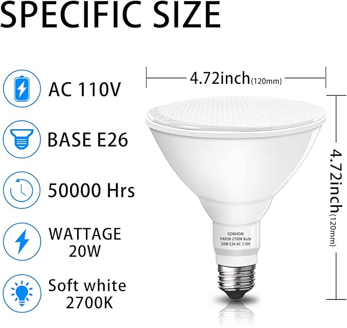 Par38 led Flood Lights Outdoor Light Bulb,Dimmable 1800LM,20W Replace up to 200W,Outdoor Flood Light Bulbs for Backyard,Garage,Porch,Garden,2 Pack 2700K Warm Light
