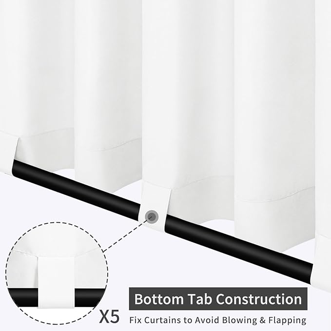 Easy-Going Outdoor Patio Curtains Detachable Tab Top Windproof Weatherproof Curtain for Cabana, Porch, Pergola and Gazebo, Tab Bottom Drape, 2 Panels, 110W x 84L inch, White