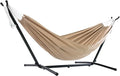 Vivere Double Sunbrella Hammock with Space-Saving Steel Stand, Heavy-Duty Portable Outdoor Hammock Set for Backyard, Patio, or Travel, Sand