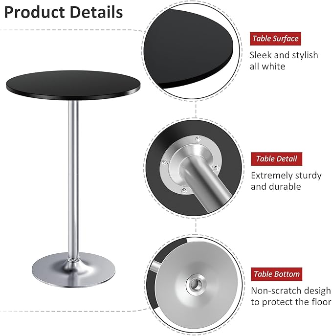 Furmax Bistro Pub Table Round Bar Height Cocktail Table for Home Bar, Small Round Bar Tables for Party, Dining Room, Living Room and Wedding, Metal Base MDF Top Obsidian, 40.6 Inch Height (4, Black-2)