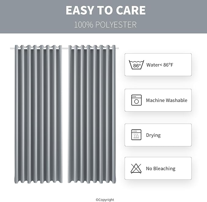 Waterproof Outdoor Curtain W105 x L95 - Grommet Top Sunlight Blocking Window Treatment Drapes Blackout Curtains for Home Bedroom Living Room Outdoor Patio Porch Pergola Cabana Gazebo (Light Gray)