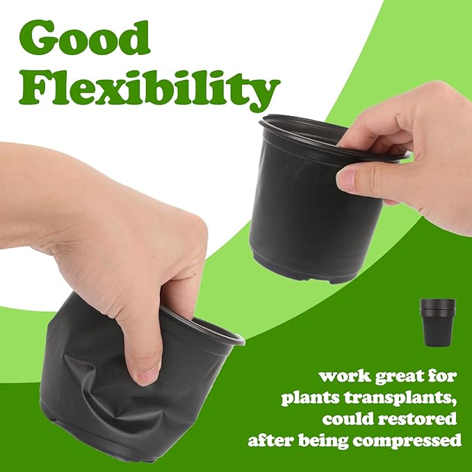 100 Packs 4 Inch Nursery Pots, 4 5 6 Inches Plastic Nursery Pots for Plants with Drainage Holes, Seed Starting Garden Pots of Flower Plant Container for Succulents, Transplanting (100, 4 Inch)