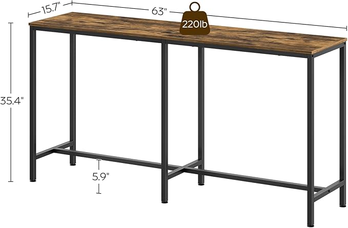 63" Long Bar Table, Counter Bar Height Table, High Top Table, Rectangular Bar Pub, for Kitchen, Living Room, Dining Room, Entryway, Rustic Brown and Black BT06BR