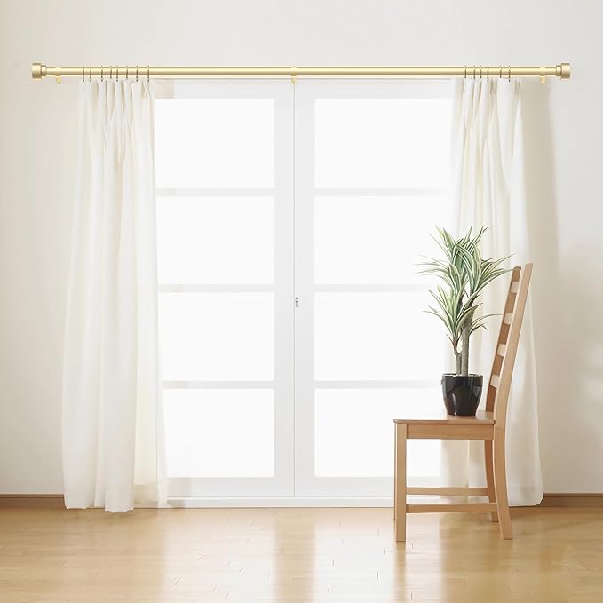 Curtain Rods for Windows 72 to 144, 1 Inch Adjustable Gold Heavy Duty Long Window Curtain Rod with End Caps, Modern Style Indoor Outdoor Drapery Rods for Patio Bedroom, Size 32" - 150"