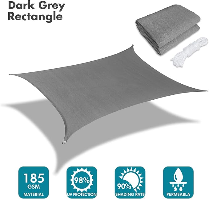 KANAGAWA 9'X10' Dark Gray Custom Size Sun Shade Sail Rectangle UV Block Canopy Cover for Patio Backyard Lawn Garden Outdoor (Customized Available)