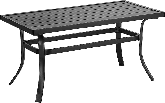 ONBRILL Small Metal Outdoor Coffee Side Table, Steel Coffee Tables for Patio, Outside, Garden, Balcony, Backyard and Living Room, Rectangle, Black