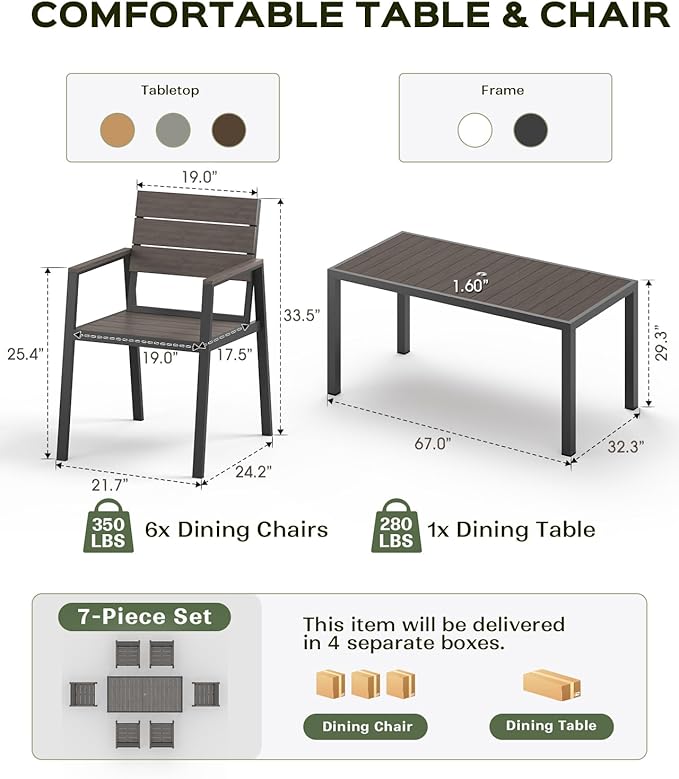 Outdoor Dining Chairs Set of 2, HDPS + Aluminum Patio Dining Chairs with Ergonomic Design and Wide Seat, 2 Piece Outdoor Chairs for Garden, Backyard, Deck (Charcoal)